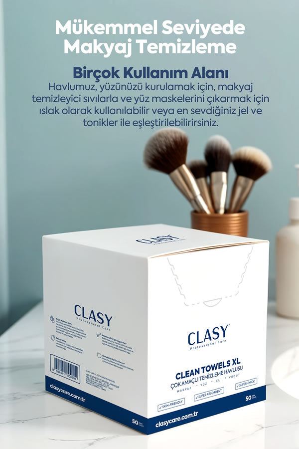 Clean Towels XL — Полотенца для снятия макияжа и умывания, 50 шт.